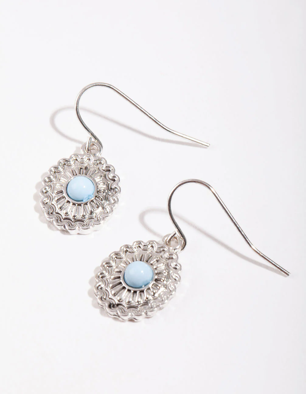 1944-antique-silver-floral-disc-drop-earrings-1.webp Antique Silver Floral Disc Drop Earrings