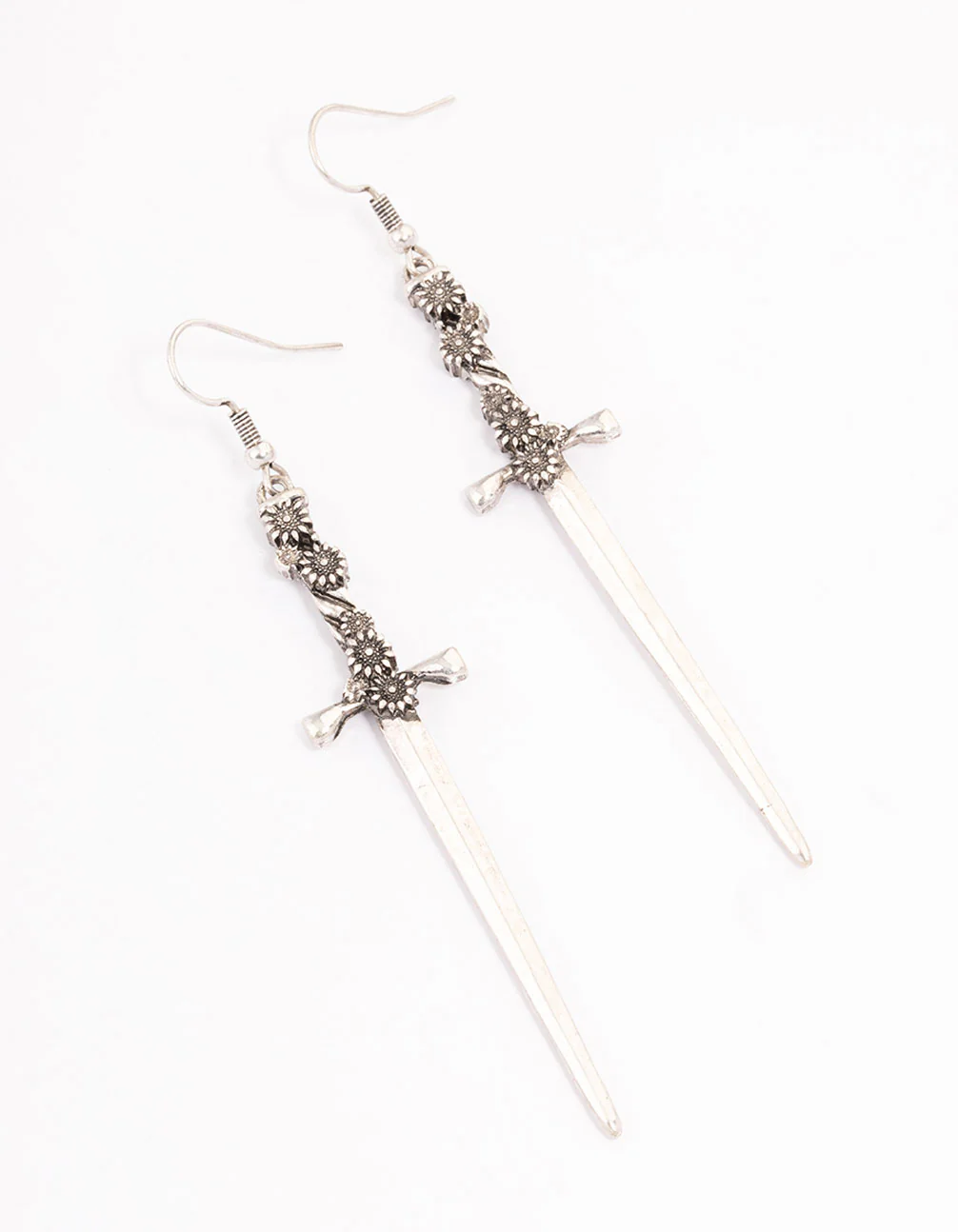 1945-antique-silver-floral-sword-drop-earrings-1.webp Antique Silver Floral Sword Drop Earrings