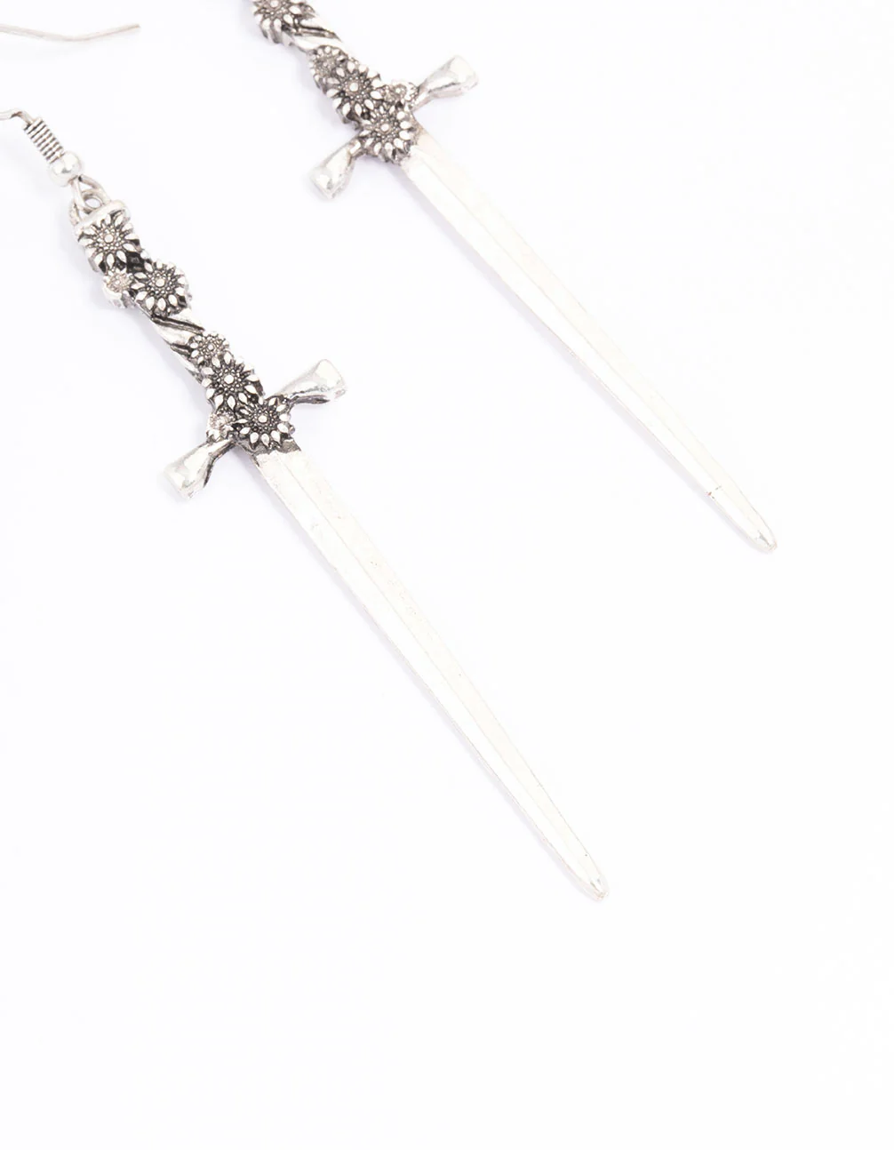 1945-antique-silver-floral-sword-drop-earrings-3.webp Antique Silver Floral Sword Drop Earrings