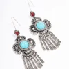 Antique Silver Fringe Cluster Boho Drop Earrings