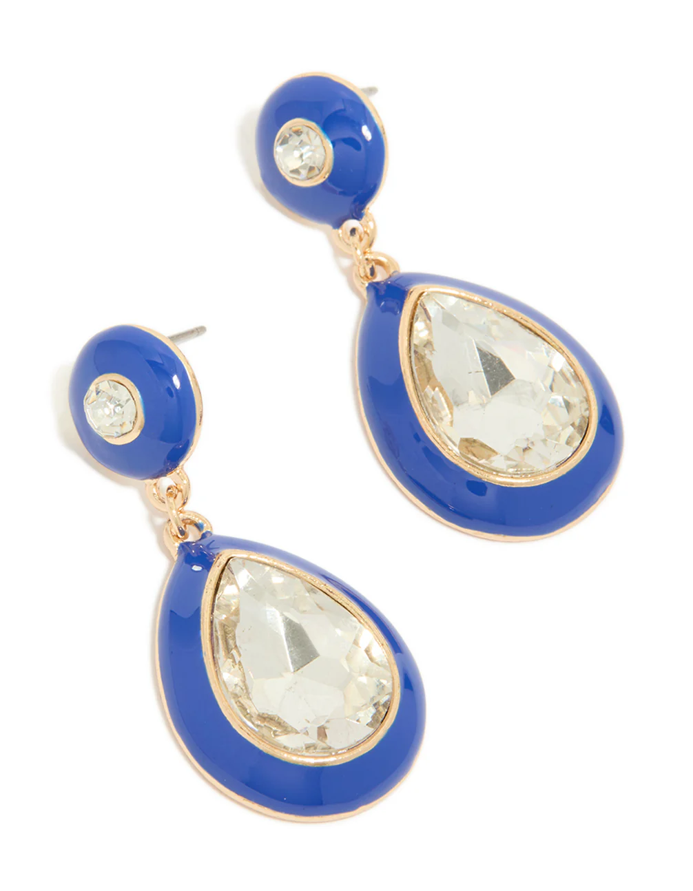 195-gold-blue-enamel-pear-clear-diamante-drop-earrings-1.webp Gold Blue Enamel & Pear Clear Diamante Drop Earrings