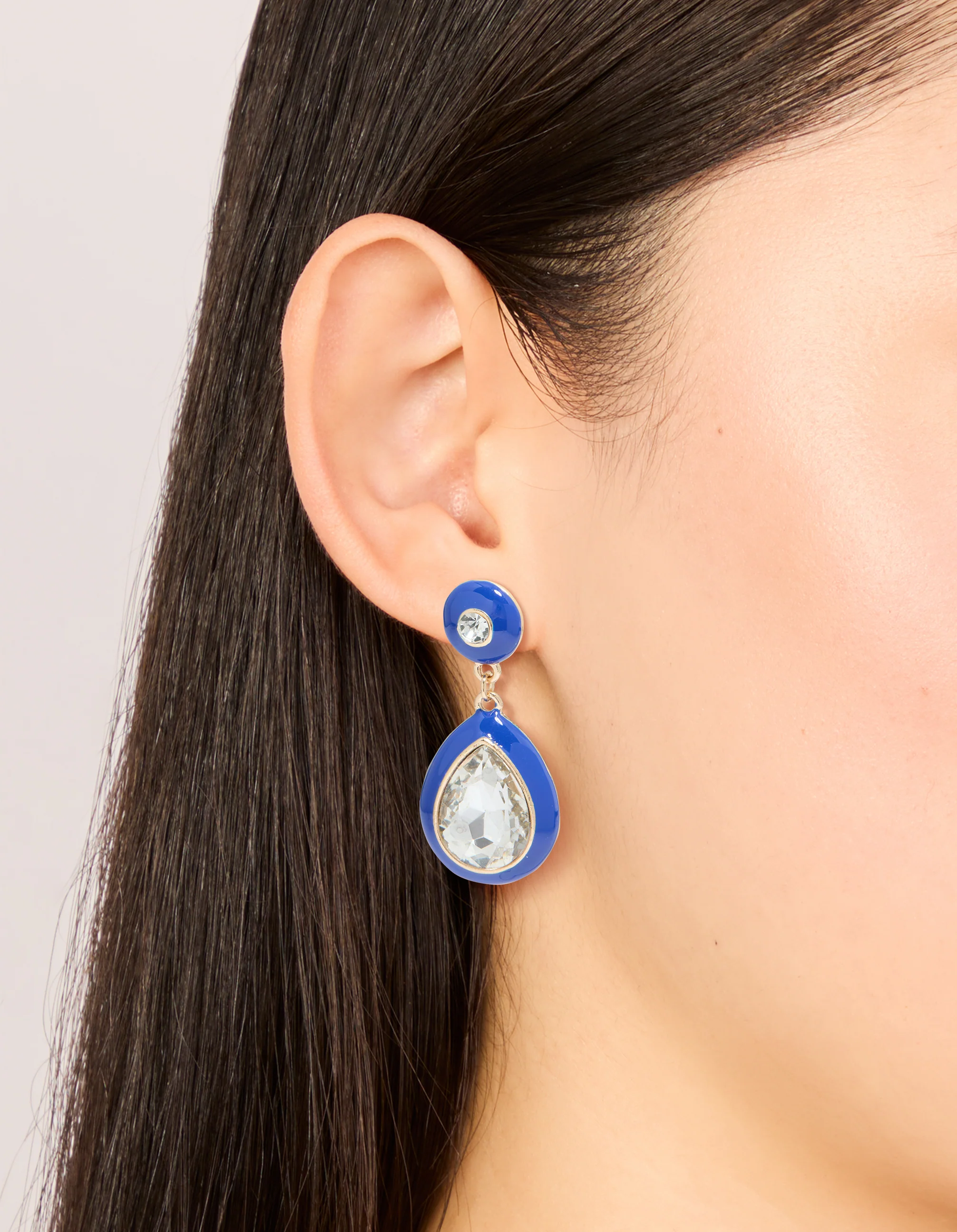 195-gold-blue-enamel-pear-clear-diamante-drop-earrings-2.webp Gold Blue Enamel & Pear Clear Diamante Drop Earrings