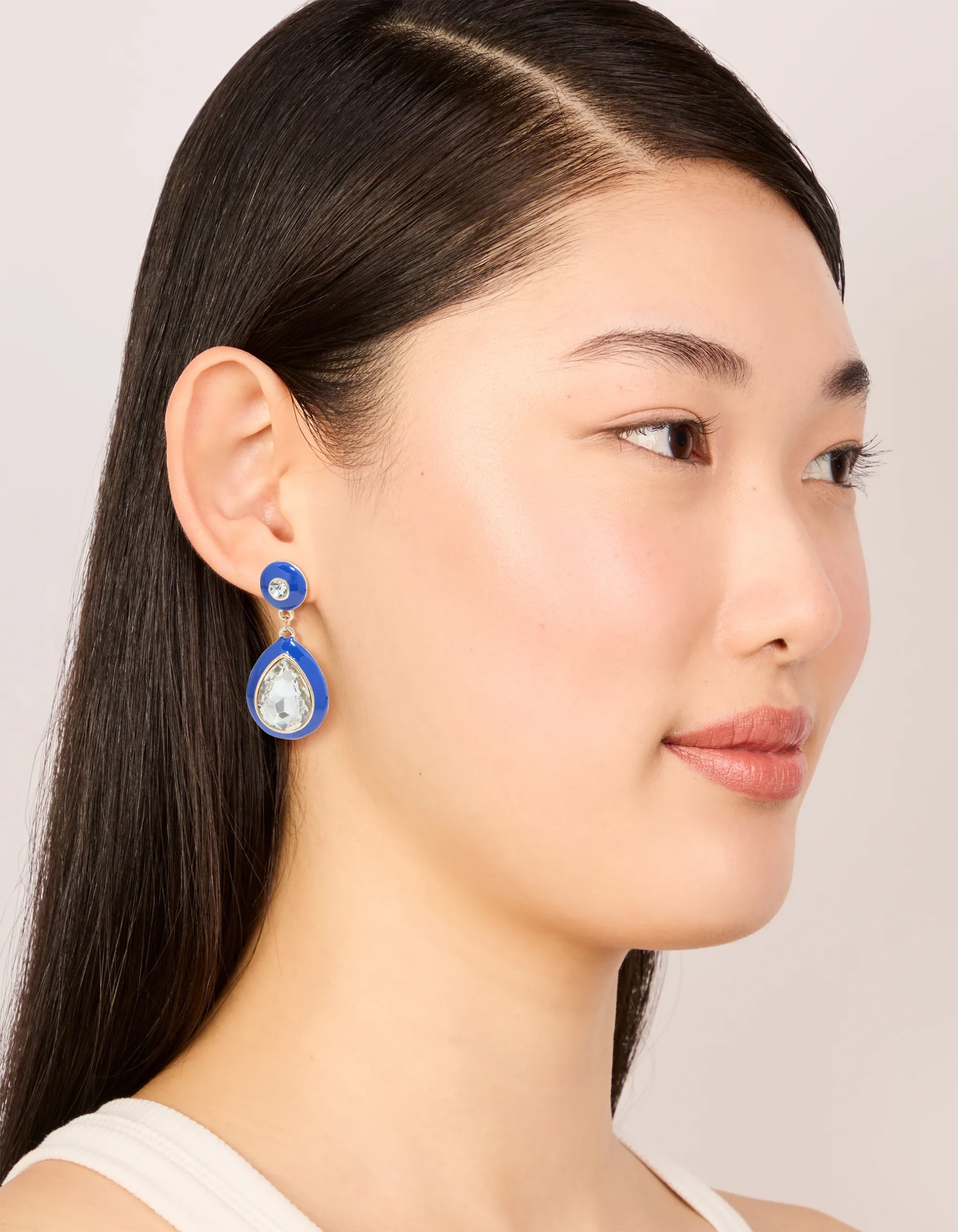 195-gold-blue-enamel-pear-clear-diamante-drop-earrings-3.webp Gold Blue Enamel & Pear Clear Diamante Drop Earrings