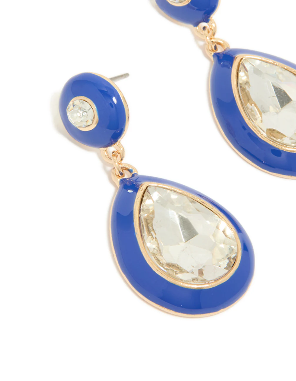 195-gold-blue-enamel-pear-clear-diamante-drop-earrings-4.webp Gold Blue Enamel & Pear Clear Diamante Drop Earrings