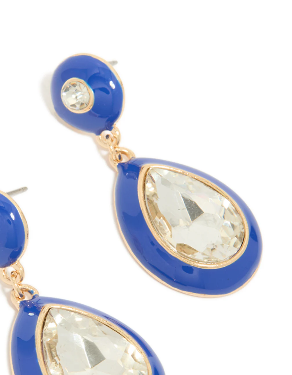 195-gold-blue-enamel-pear-clear-diamante-drop-earrings-5.webp Gold Blue Enamel & Pear Clear Diamante Drop Earrings