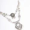Antique Silver Metal Fringe Diamante Layered Necklace