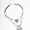 Antique Silver Metal Fringe Diamante Layered Necklace
