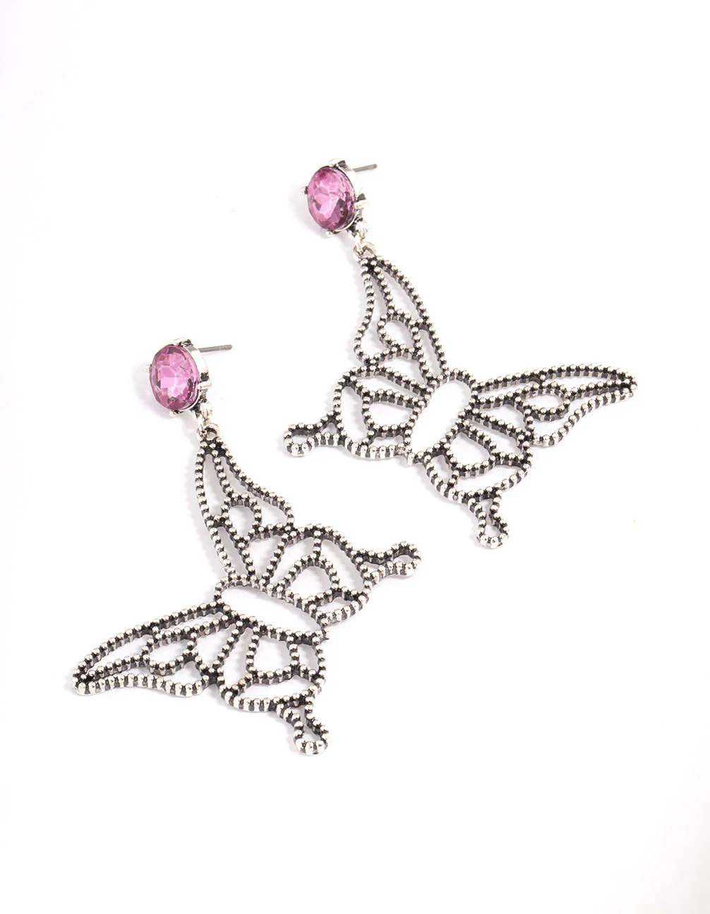 1965-antique-silver-oversized-butterfly-stone-earrings-1.webp Antique Silver Oversized Butterfly Stone Earrings