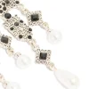 Antique Silver Pearl & Black Stone Textured Cross Drop Earrings