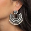 Antique Silver Pearl Bead Chandbali Earrings