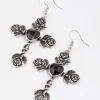 Antique Silver Rose & Heart Drop Earrings