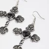 Antique Silver Rose & Heart Drop Earrings