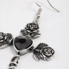 Antique Silver Rose & Heart Drop Earrings