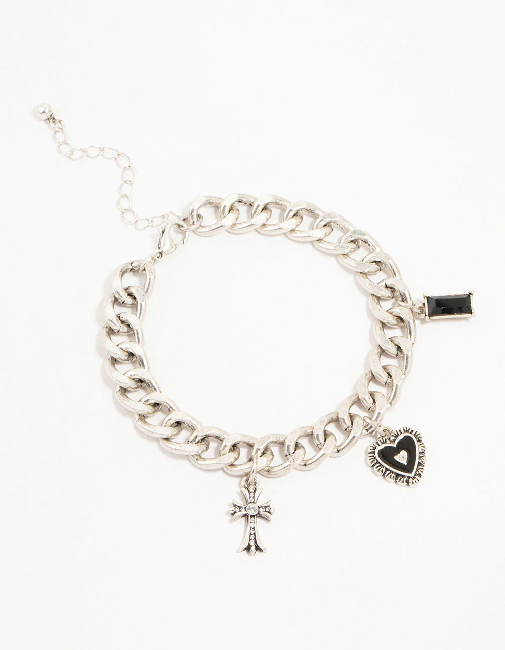 1971-antique-silver-rustic-heart-diamante-charm-bracelet-1.webp Antique Silver Rustic Heart & Diamante Charm Bracelet