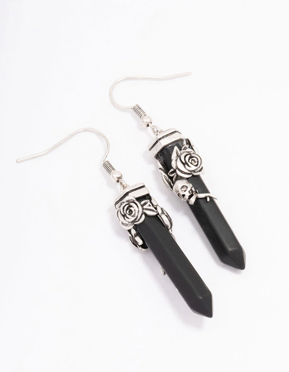 1978-antique-silver-skull-black-stone-drop-earrings-1.webp Antique Silver Skull & Black Stone Drop Earrings