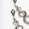 Antique Silver Snake Stone Drop Earrings