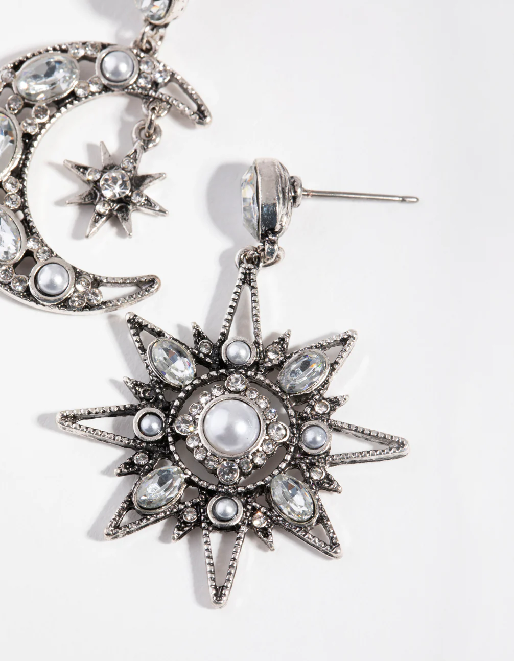 Antique Silver Star & Moon Earrings