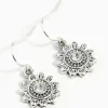 Antique Silver Sun Diamante Earrings
