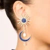 Gold Celestial Blue Marble Drop Earrings