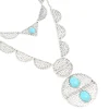 Antique Silver Textured Blue Circle Layered Necklace