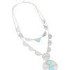 Antique Silver Textured Blue Circle Layered Necklace