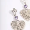 Antique Silver Textured Heart Cross Earrings