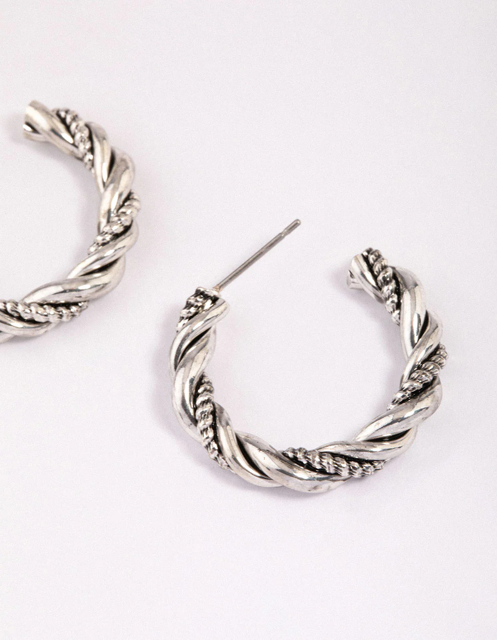 1997-antique-silver-textured-twisted-hoop-earrings-2.webp Antique Silver Textured Twisted Hoop Earrings