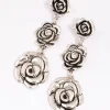 Antique Silver Triple Row Diamante Flower Drop Earrings