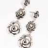 Antique Silver Triple Row Diamante Flower Drop Earrings