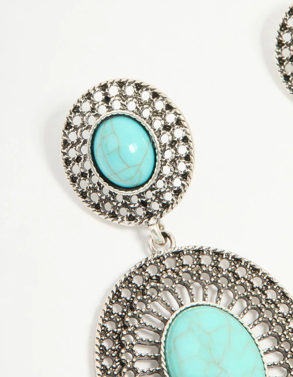 2003-antique-silver-turquoise-double-circle-net-drop-earrings-2.webp Antique Silver Turquoise Double Circle Net Drop Earrings