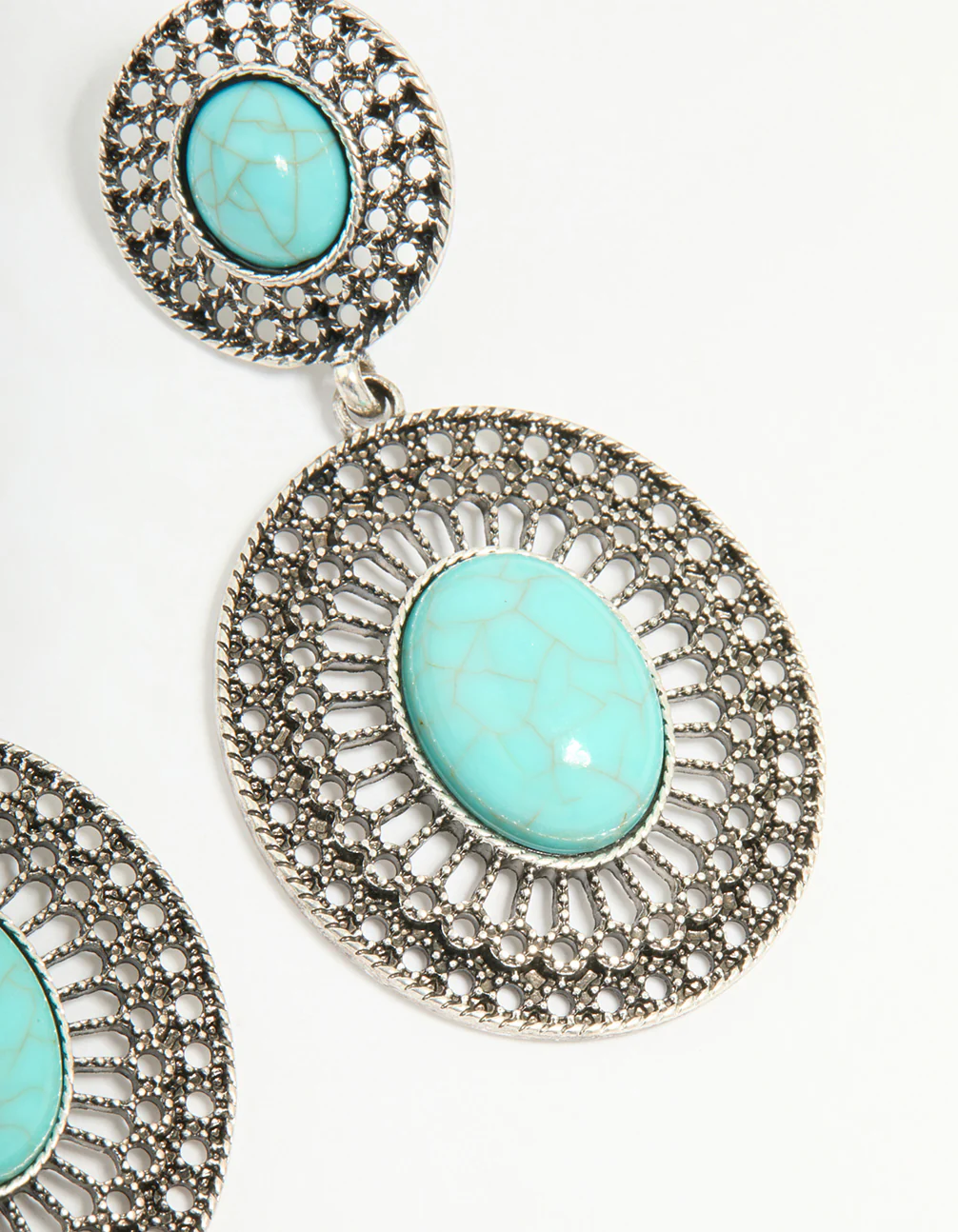 2003-antique-silver-turquoise-double-circle-net-drop-earrings-3.webp Antique Silver Turquoise Double Circle Net Drop Earrings