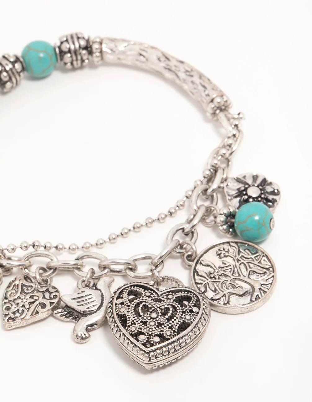 2004-antique-silver-turquoise-heart-charm-stretch-bracelet-2.webp Antique Silver Turquoise Heart Charm Stretch Bracelet