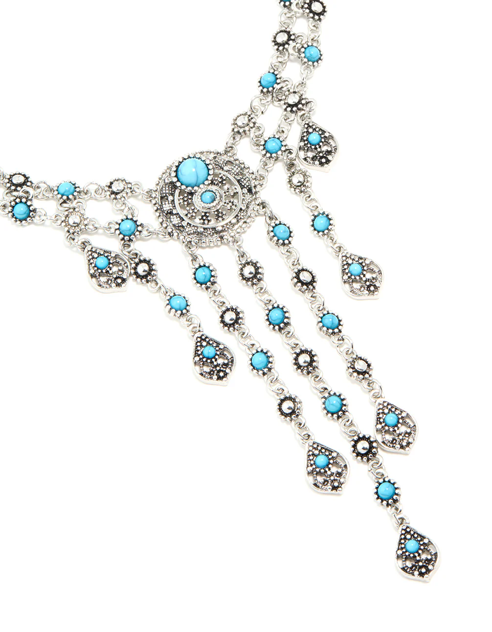 2005-antique-silver-turquoise-molten-layered-drop-necklace-1.webp Antique Silver Turquoise Molten Layered Drop Necklace