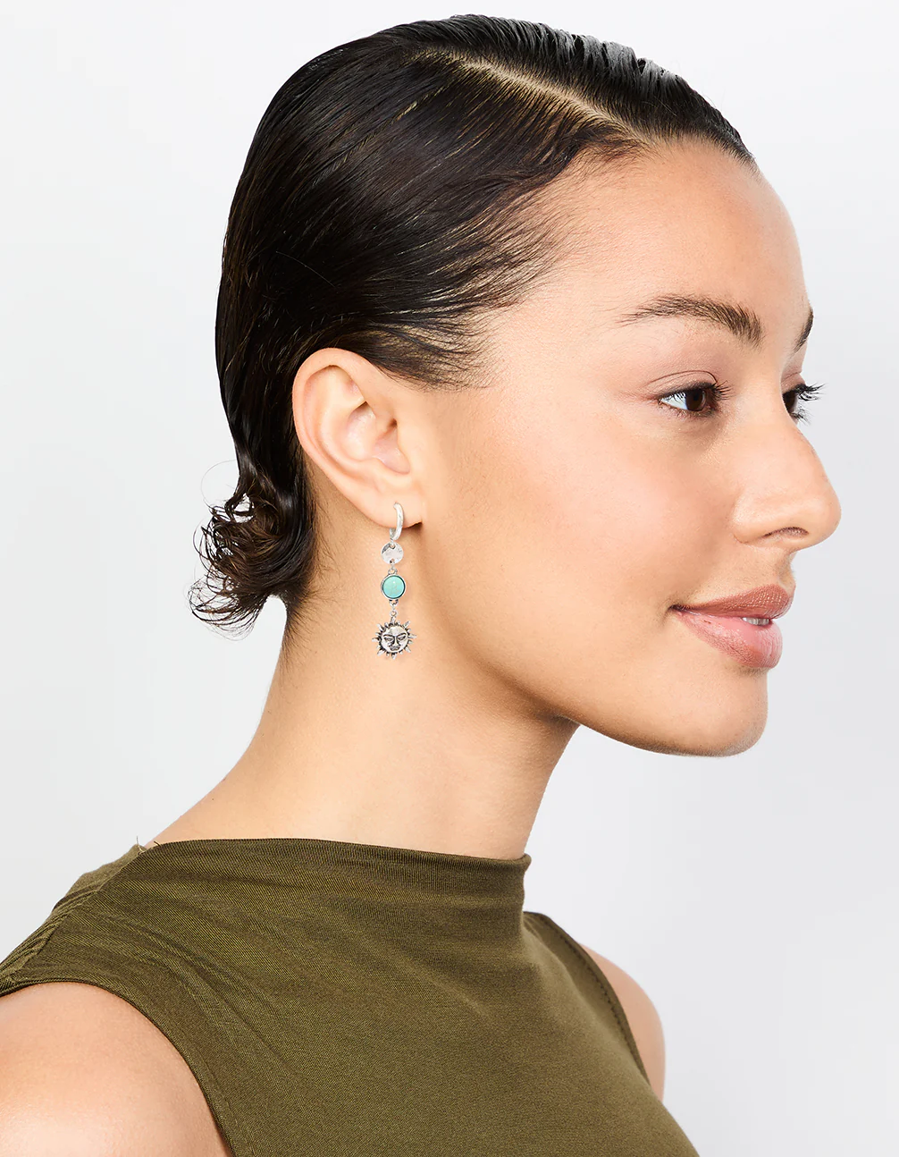 Antique Silver Turquoise Stone & Sun Drop Earrings