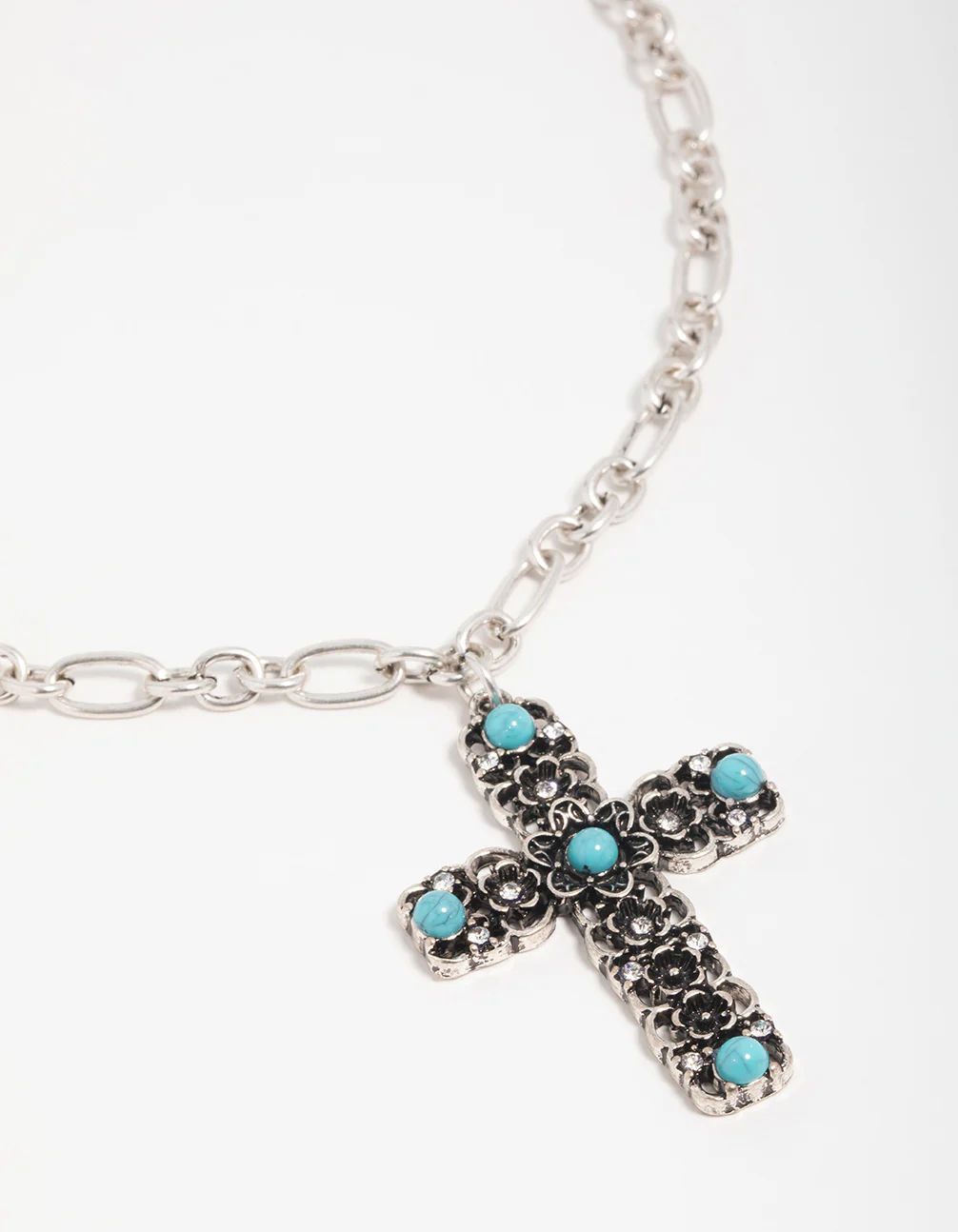2008-antique-silver-turquoise-stone-cross-pendant-necklace-1.webp Antique Silver Turquoise Stone Cross Pendant Necklace