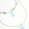 Antique Silver Turquoise T-Bar Heart Layered Necklace