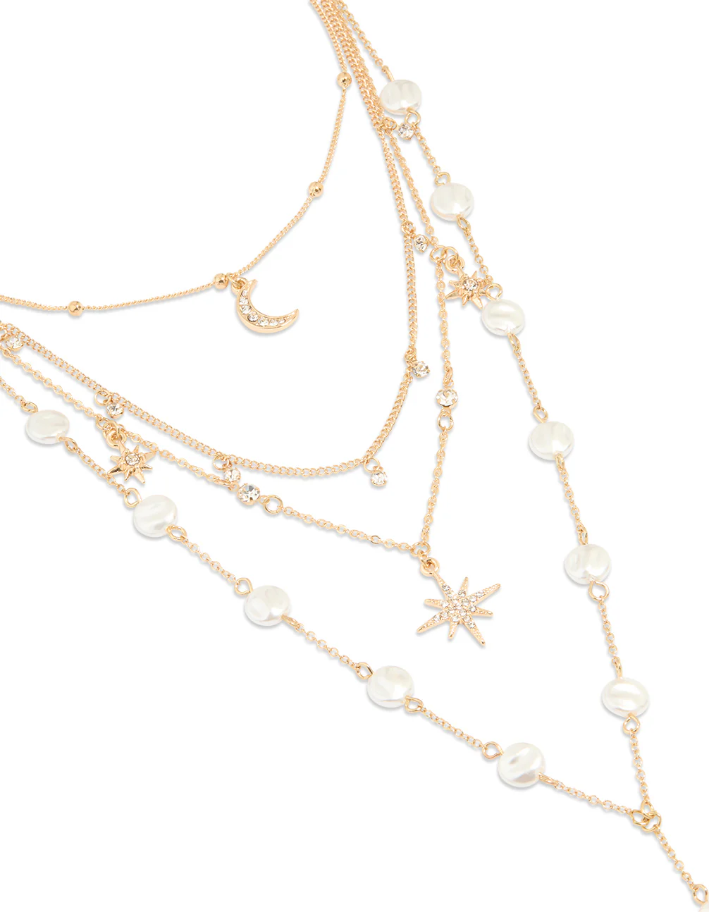 Gold Celestial Pearl Layered Y-Necklace
