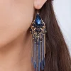 Bead Cluster Chain Tassel Drop Earrings