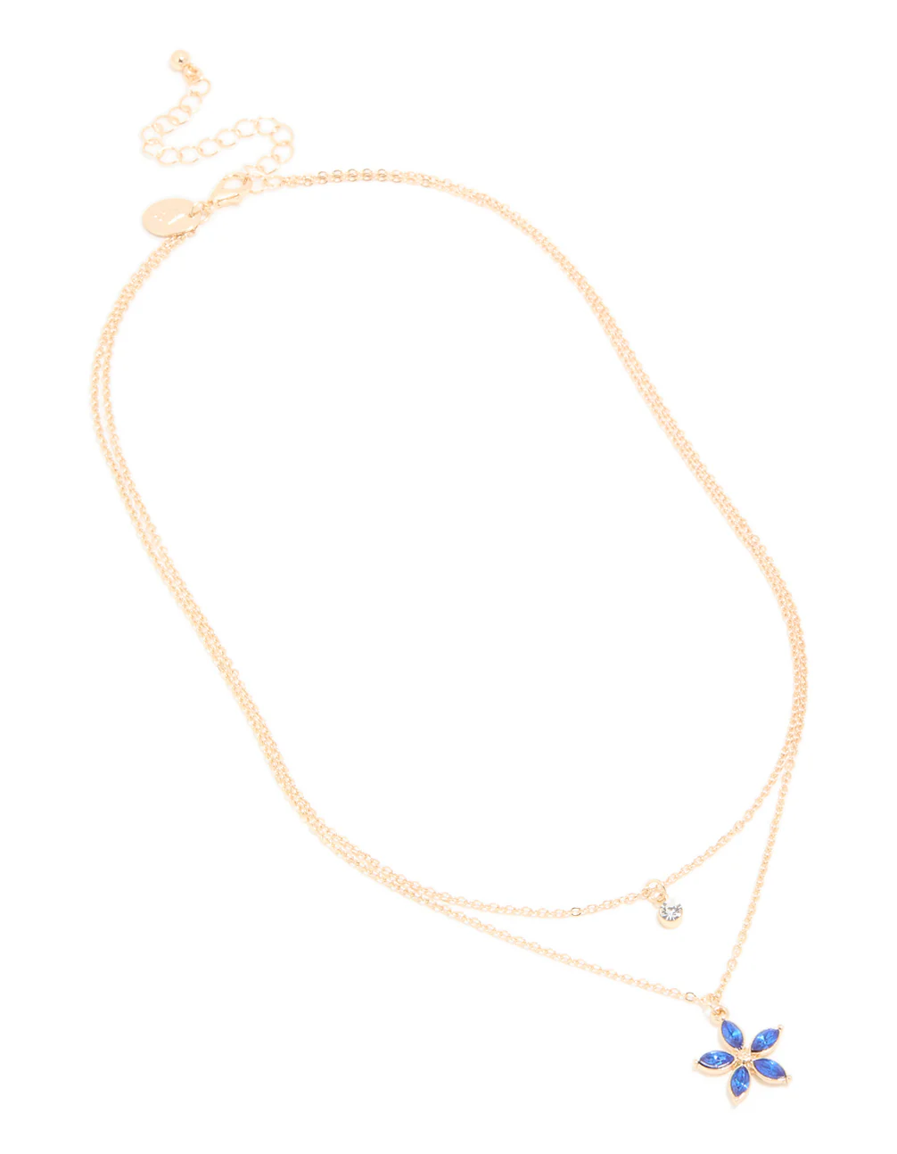 207-gold-clear-blue-diamante-flower-layered-necklace-2.webp Gold Clear & Blue Diamante Flower Layered Necklace