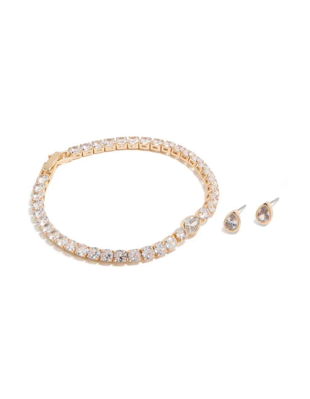 208-gold-clear-cubic-zirconia-bezel-tennis-bracelet-earrings-set-1.webp Gold Clear Cubic Zirconia Bezel Tennis Bracelet & Earrings Set