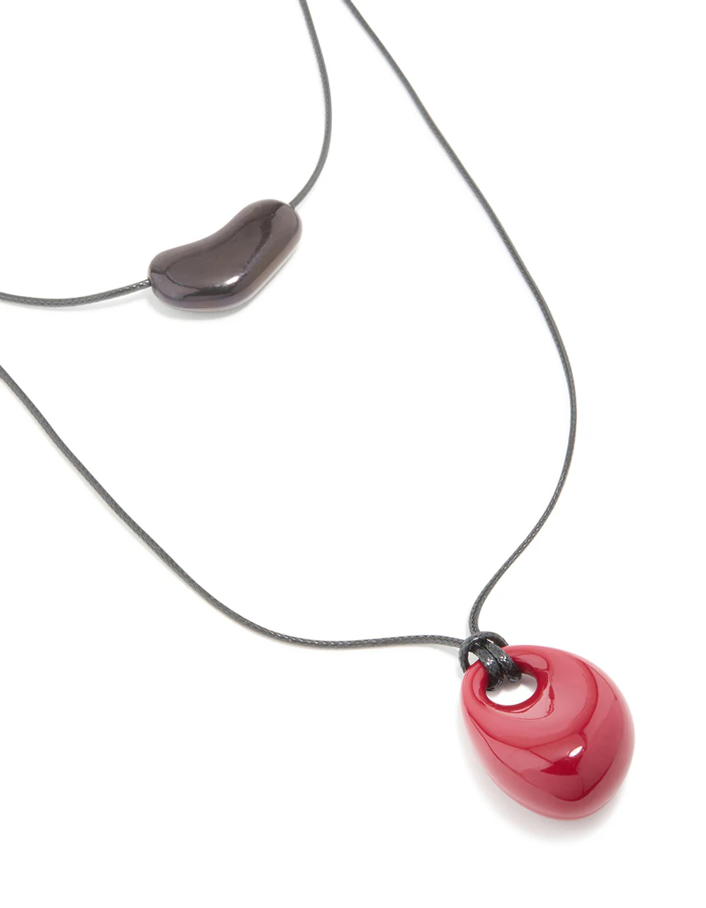 2080-black-red-acrylic-pebble-cord-layered-necklace-1.webp Black & Red Acrylic Pebble Cord Layered Necklace