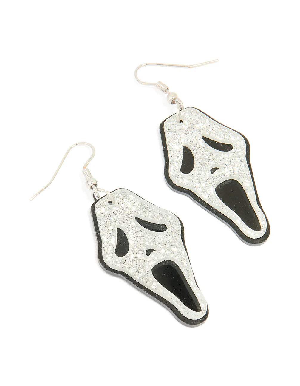 2083-black-white-acrylic-glitter-ghost-face-drop-earrings-1.webp Black & White Acrylic Glitter Ghost Face Drop Earrings