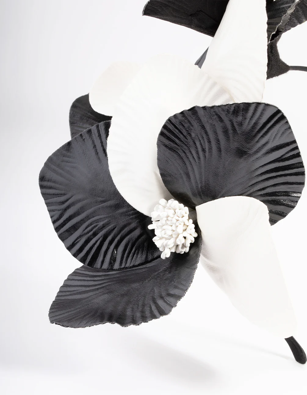 2088-black-white-faux-leather-petal-headband-3.webp Black & White Faux Leather Petal Headband