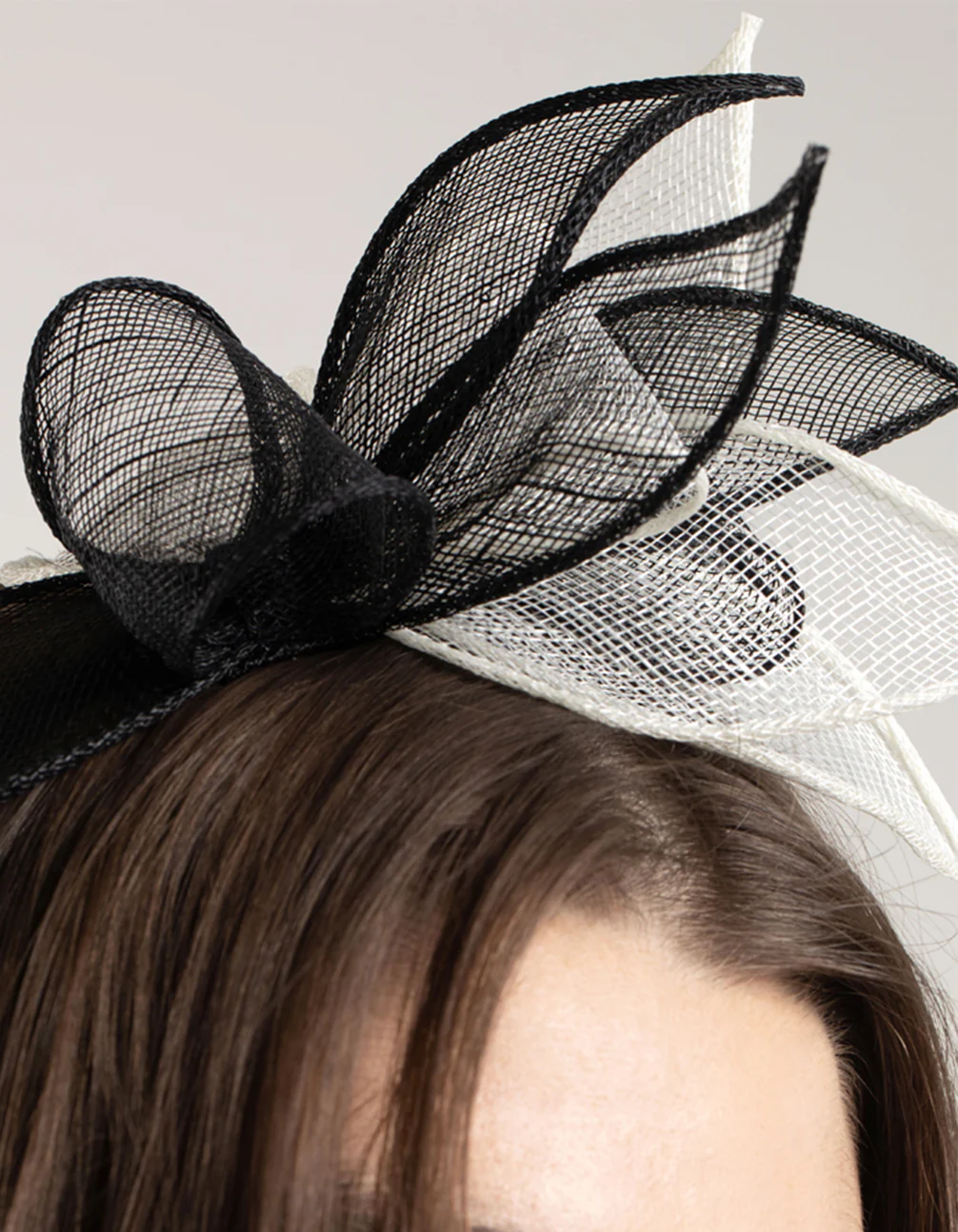 2092-black-white-petal-sinamay-fascinator-2.webp Black & White Petal Sinamay Fascinator