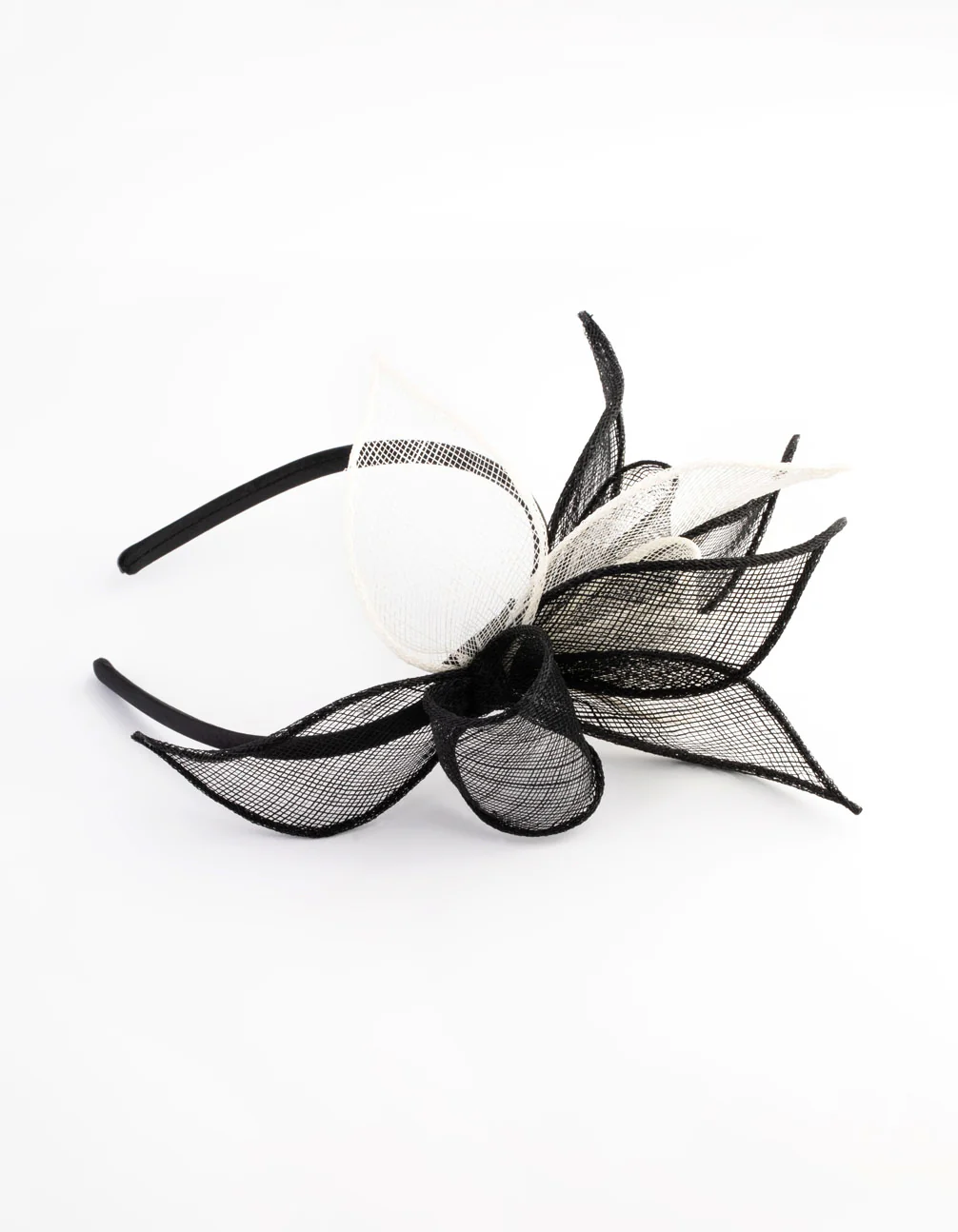 2092-black-white-petal-sinamay-fascinator-4.webp Black & White Petal Sinamay Fascinator