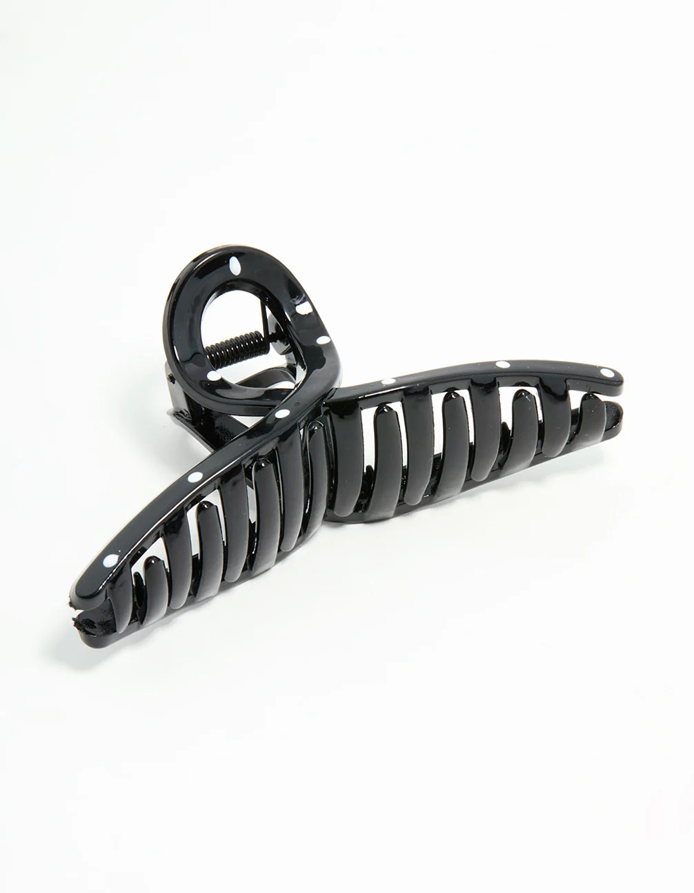 2094-black-white-polka-dot-loop-claw-clip-1.webp Black & White Polka Dot Loop Claw Clip