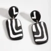 Black & White Square Zebra Print Drop Earrings