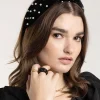 Black & White Velvet Pearl Embellished Headband