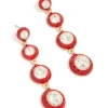 Gold Clear Diamante & Red Enamel Circle Drop Earrings