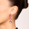 Gold Clear Diamante & Red Enamel Circle Drop Earrings
